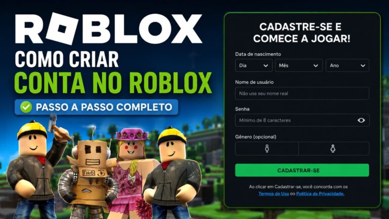 Tela de criação de conta no Roblox mostrando o formulário de cadastro.