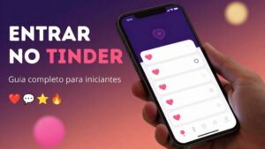 Tela do Tinder mostrando como entrar na conta pelo aplicativo ou computador.